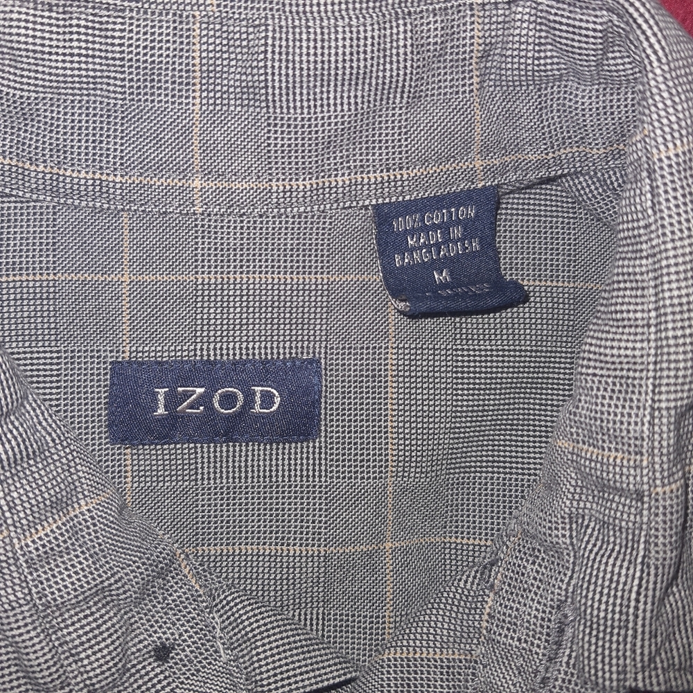 Izod Mens Long Sleeve Striped Casual Shirt Medium Med Gray - Picture 5 of 9